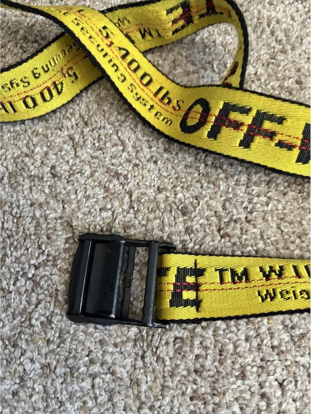 Off-White industrial yellow web logo belt